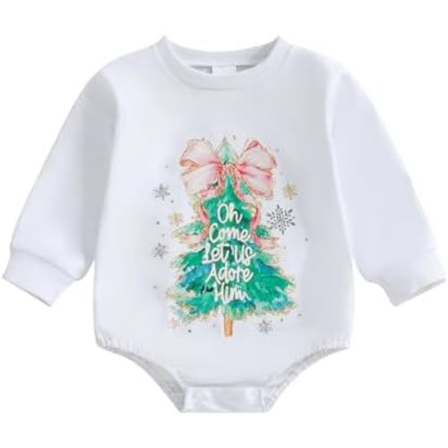 Oh Come Let Us Adore Him Christian Jesus Christmas Romper Newborn Infant Baby Girl Long Sleeve Onesie