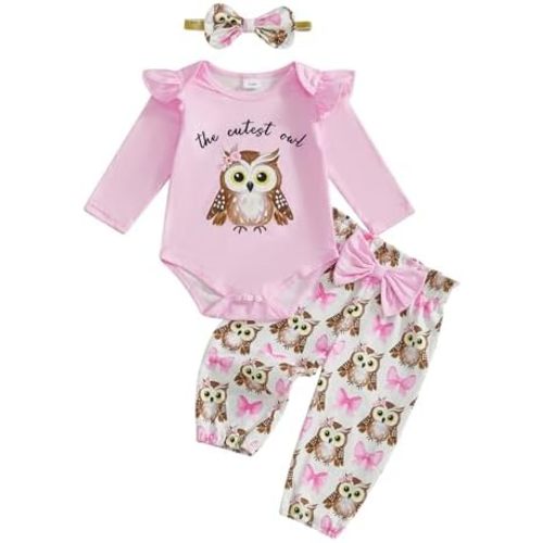 Ayalinggo Newborn Baby Girl Clothes Owl Ruffle Long Sleeve Romper Onesie and Casual Pants Winter Spring Outfit Clothing Set