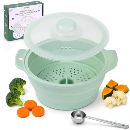42oz Collapsible Silicone Microwave Steamer for Vegetables, Green