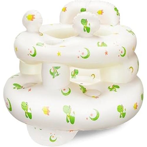 Inflatable Baby Seat for Babies 3-36 Months，[Squeaky Sound & Anti-Fall Design] Inflatable Chair with Sound-Making Ears, Baby Seat for Sitting-Up Practice, Built-in Air Pump (Ear Dinosaur)