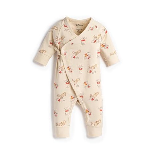 monica + andy Kimono Tie Long Sleeve One Piece, 100% Organic Baby Clothes for Girls & Boys, Preemie, Newborn & Infant