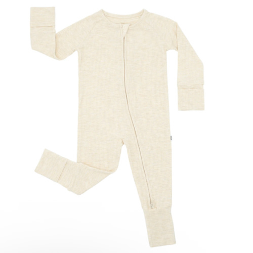 Heather Oatmeal Ribbed Zippy - Little Sleepies