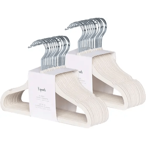 3 Sprouts Velvet Baby Hangers - Non-Slip Hanger for Infant, Toddler, Baby Clothes - Closet Kids Hangers with Slim Design, Nordic Colors, Pack of 30 - Cream