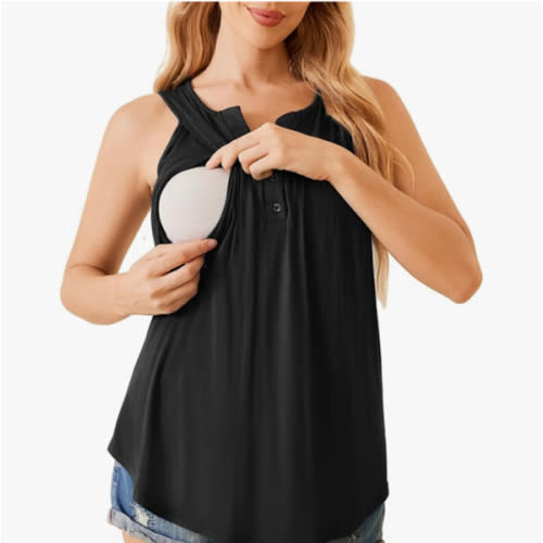Ekouaer Women's Maternity Nursing Tank Tops Sleeveless Breastfeeding Shirts Double Layer Summer Pregnancy Clothes