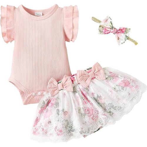 Mioglrie Preemie Clothes Girl Newborn Girl Outfits Infant Baby Girl Clothes Summer Romper Dress Shorts Set