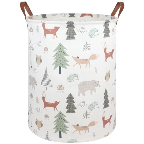 FXOLCSHE Animal Baby Laundry Basket,Woodland Animals Baby laundry hamper,Toy basket for boys,Nursery Hamper Gift Baskets for Bedroom,Toy Bin,Gift Basket.Baby room decor(Animal)