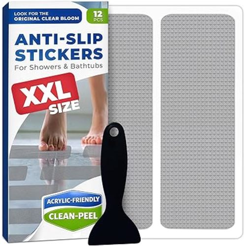 XXL Anti Slip Shower Stickers 12 PCS, Non-Slip Bath Tub Strips, Gray