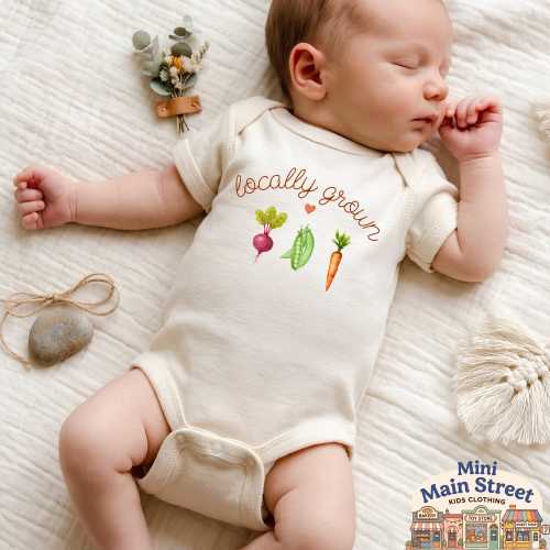 Locally Grown T-shirt and Onesie, Vegan Baby Bodysuit, Locally Grown Pregnancy Announcement Gift, Farmers Market Kids Shirt
