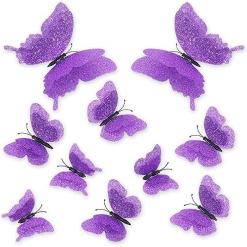 3D Butterfly Wall Decor - 24 Pcs Purple Butterfly Stickers