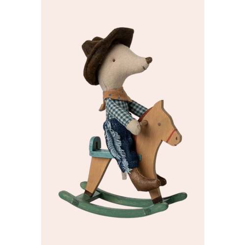 Maileg - Little Brother - Cowboy Mouse on Rocking Horse