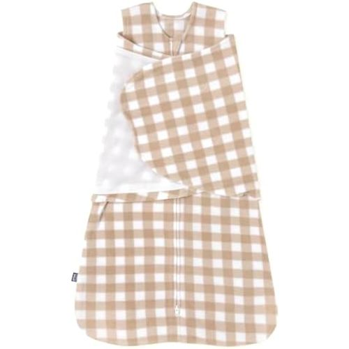 HALO Micro-Fleece Sleepsack Swaddle, 3-Way Adjustable Swaddle Blanket for Newborn and Infants, TOG 3.0 for Cold Climates, Hip Healthy, Gingham Tan, Newborn, 0-3 Months