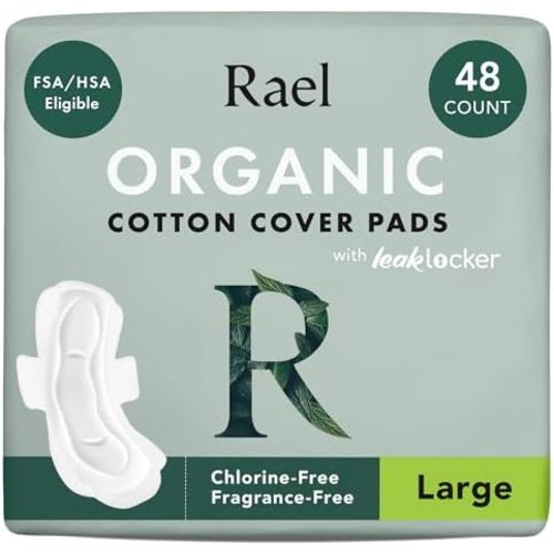 Rael Organic Cotton Cover Sanitary Pads for Women, Heavy (Large, 48 Ct)