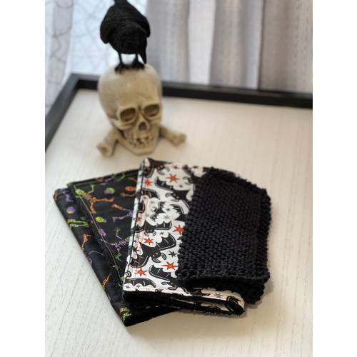 Halloween Baby Set – Skeleton & Bat Burp Cloths, Knit Wash Cloth