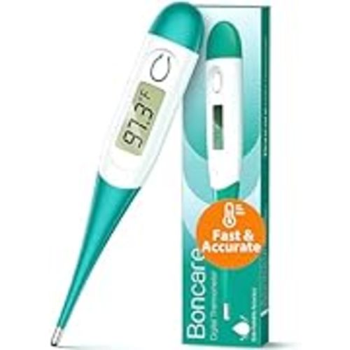 Boncare Digital Thermometer for Adults, Kids & Babies, Clear Blue | Accurate & Safe Oral and Rectal Thermometer with 10-Second Reading and Fever Alarm