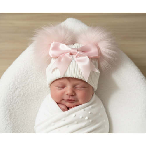 White and Pink Bow Hat – Ella Marina Baby