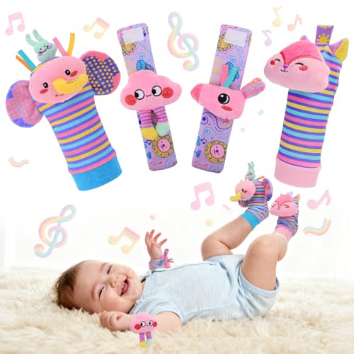 MPQMPQ Baby Girls Wrist Rattle Socks and Foot Finder Set,Newborn Essentials Pink Unicorn Sensery Toys for Babies 0-12 Months Infant As Shower Gifts