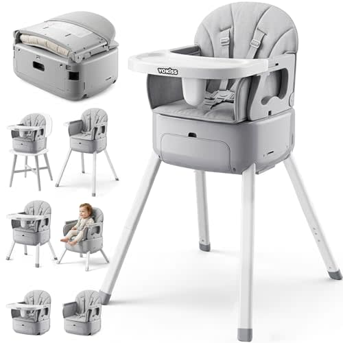 7 in 1 Convertible Baby HighChair for Babies and Toddlers,Adjustable Legs & Tray, Safe, Skin-Friendly Seat Cushion, Non-Slip & Stable, Supports up to 15kg Grey