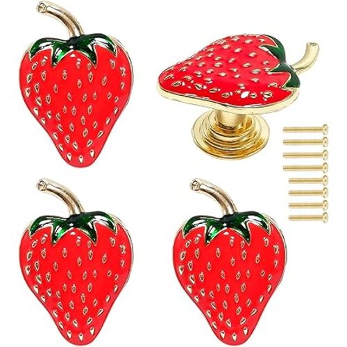 Cabinet Knobs Strawberry Knobs, 4 Pcs Creative Fruit Shape Handle Decorative Furniture Door Pull for Cabinet Wardrobe Drawer Bedside Table