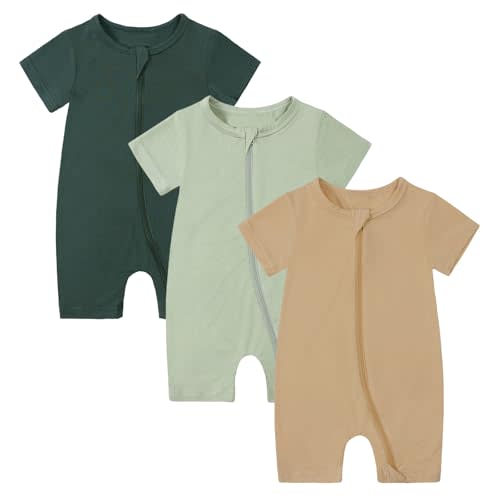 OPAWO Bamboo Baby Pajamas 3 Pack, Double Zipper Bamboo Sleepers for Baby Boy Girl Romper, Toddler Summer Clothes Outfit 0-24M