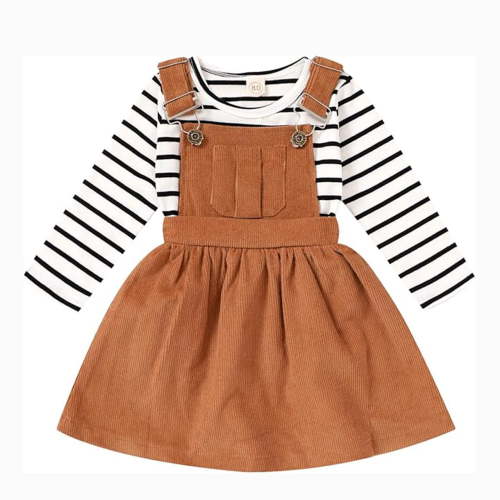 Younger Tree Toddler Baby Girl Fall Dress Outfit Long Sleeve Top Strap Dress Overall with Pocket Clothes Set for 6-12 Months