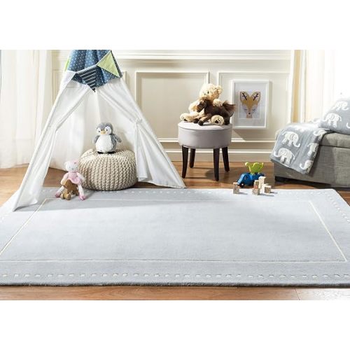 SAFAVIEH Bella Collection Area Rug - 5' x 8', Light Blue & Ivory, Handmade Dotted Border Wool, Ideal for High Traffic Areas in Living Room, Bedroom (BEL151A)