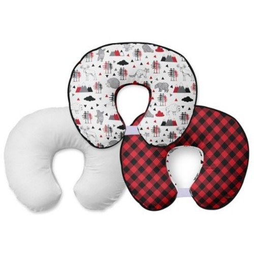 Bacati - 3 pc Lumberjack Red Black Gray Boys Hugster Feeding & Infant Support Nursing Pillow