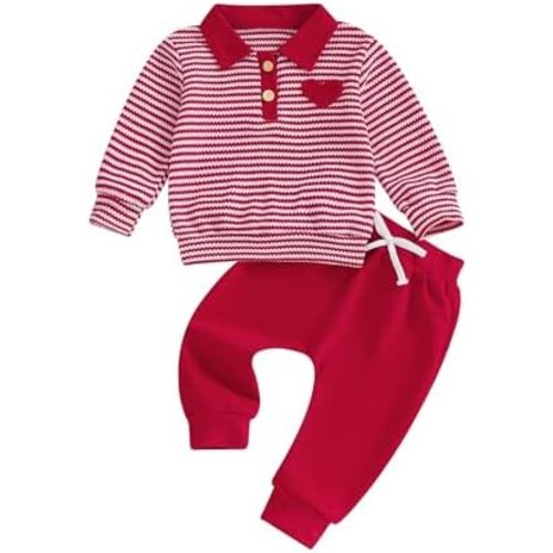 VISGOGO Baby Boy Clothes Toddler Fall Winter Outfit Sweater Toddler Boy Striped Clothes 6 12 18 Months 2 3T 4T Pant Set