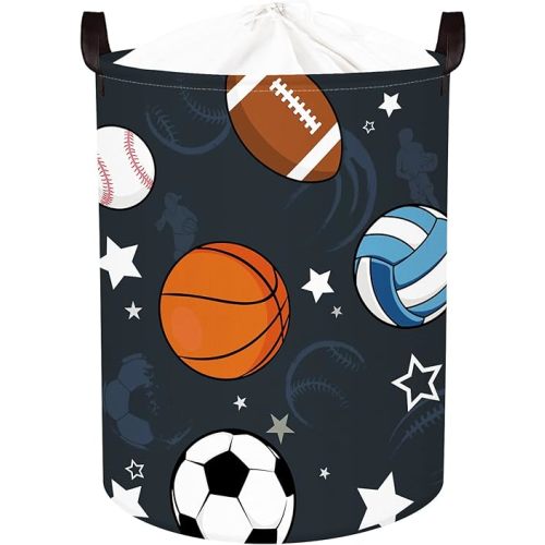 Clastyle 63L Large Sport Balls Kid Laundry Hamper with Handle for Boy Collapsible Clothes Toy Storage Basket with Lid for Bedroom Bathroom Nursery