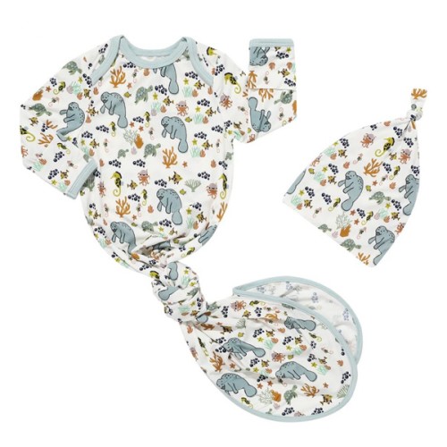 Manatee Newborn Gift Set - Bamboo Baby Gown and Hat – Emerson and Friends