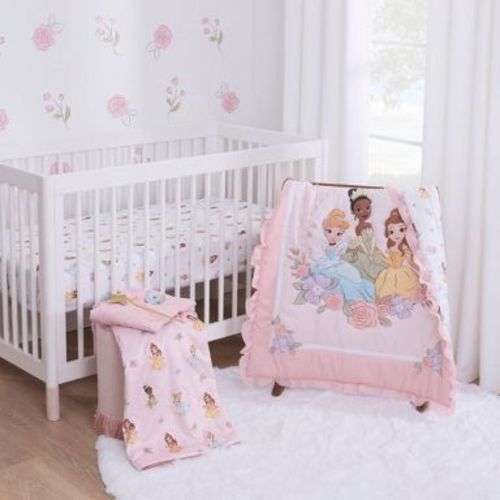 Disney Princess Dreams in Bloom Crib Sheet Set - 3pc: Classic Patterns, Knitted, Fits 8" Mattress