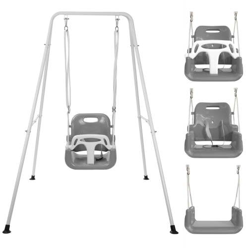 G TALECO GEAR 3-in-1 Toddler Swing Set, Free Standing Swing with Harness, Foldable, Gray