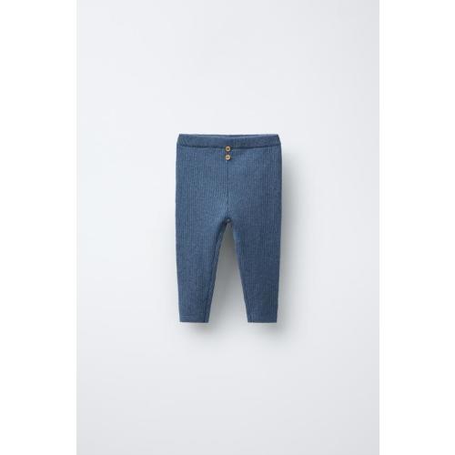 BUTTON RIBBED LEGGINGS - Mid-blue | ZARA United States
