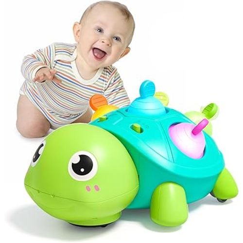 Baby Toys 6-12 Months, Musical Crawling Turtle Infant Toys, Light Up Tummy Time Toys, Early Learning Educational Montessori Toy with Light & Sound, Christmas Birthday Gifts for 1 2 3 Year Old Girl Boy