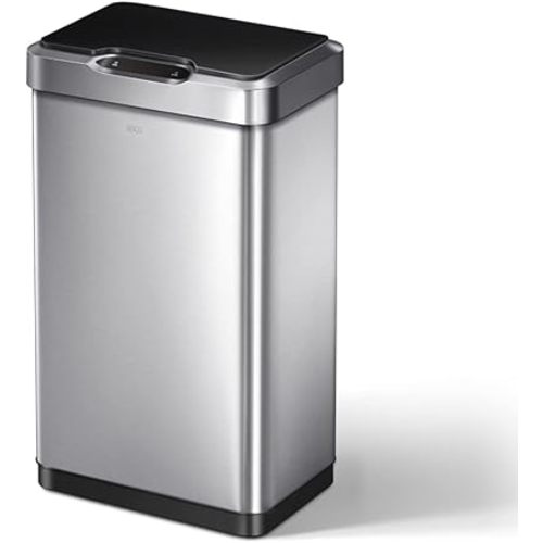 EKO Mirage-T 50 Liter / 13.2 Gallon Touchless Rectangular Motion Sensor Trash Can, Brushed Stainless Steel Finish