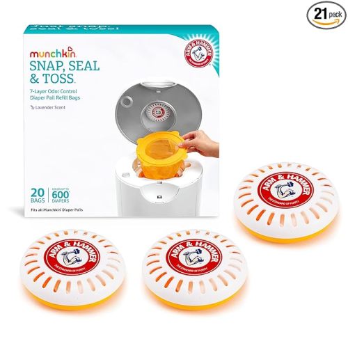 Munchkin® Refill Set for STEP™ and PAIL™ Diaper Pails - Includes 20 Arm & Hammer Snap, Seal & Toss™ Refill Bags and and 3 PUCK™ Baking Soda Cartridges