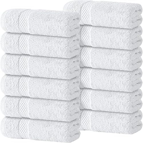 White Classic Luxury Cotton Washcloths 13x13 Inch - 650 GSM Turkish Cotton | Hotel, Spa, Bathroom Face Towel | 12 Pack