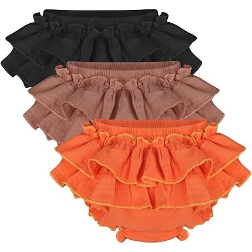 3 PCS Baby Girl Diaper Covers Bloomers Toddlers Ruffle Skirt Shorts Cotton Gauze Cute Underpants