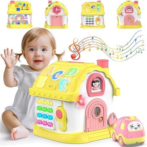 Montessori Toys for 1 Year Old Girl Gifts, 12-in-1 Bilingual Learning & Education Baby Toy 6-12-18 Months, Musical Toddler Girl Toys, 1st First Birthday Gifts for Baby Girls Boys, Yellow