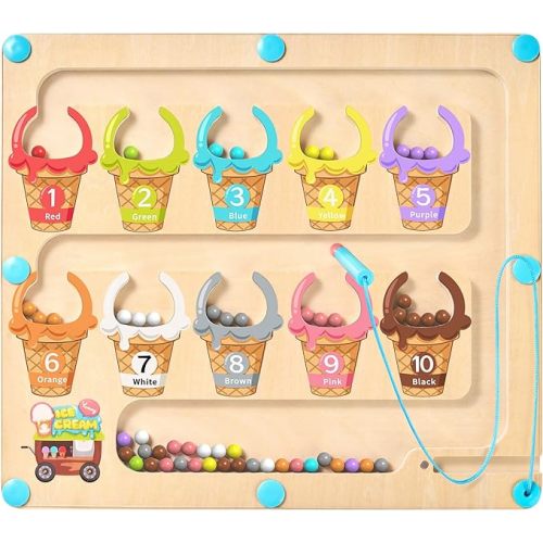GAMENOTE Magnetic Color & Number Maze - Educational Wooden Color Matching Learning Counting - Toddler Fine Motor Skills Toys for Boys and Girls 3, 4, 5 Years Old