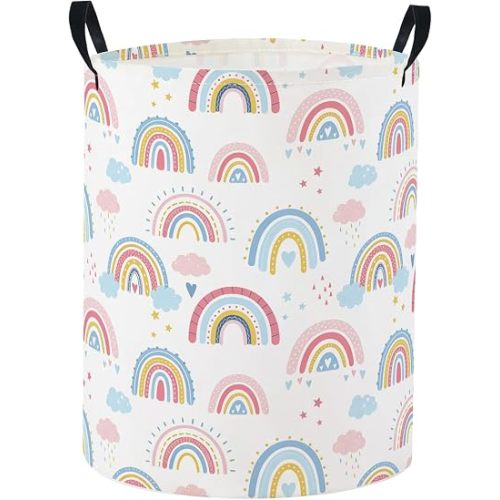 Baby Laundry Basket Baby Nursery Hamper Kids Laundry Basket Toy Storage Bin for Boys Room Decor Gift Baskets for Bedroom Bathroom(Blue Rainbow)