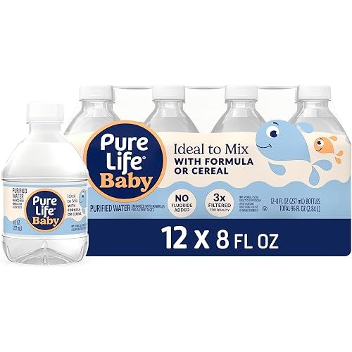 Pure Life Baby, Purified Water with Minerals Added for Taste, Ideal to Mix with Formula or Cereal - No Fluoride Added & 3x Filtered for Quality - 8 Fl Oz Mini Bottles