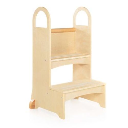 Guidecraft Kids' High-Rise Step-Up - Natural: Children's Wooden Kitchen Helper, Safety Toddler Tower and Learning Stool with Handles