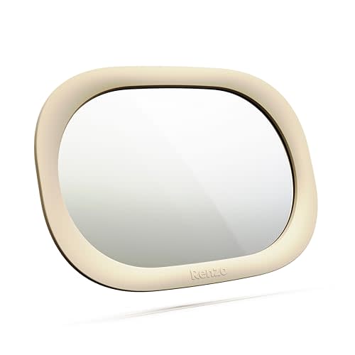 Renzo Baby Car Mirror - Rear Facing Car Seat Mirror for Infants - Extra Large, Shatter-Resistant, 360° Adjustable, Tool-Free Installation - Fits Most Cars, SUVs & Trucks (Almond Cream)
