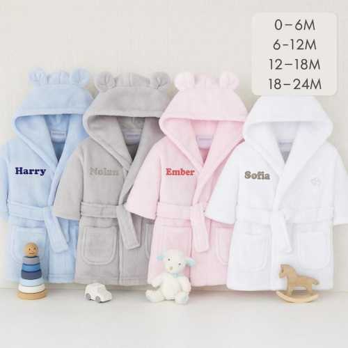 Personalised Baby Dressing Gown – Embroidered Babies Bathrobe, Hooded Newborn & Toddler Bath Robe, Baby Shower Gift, Boys and Girls Keepsake