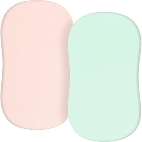 TILLYOU Baby Bassinet Sheets for Girls Boys 2 Pack Baby Sheets for Square Rectangle Oval Bassinet Mattress 33X16 Inch, Green & Pink