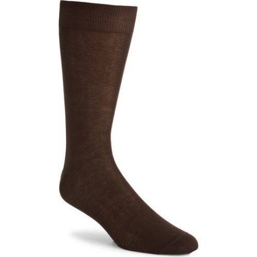 Solid Brown Cotton Dress Socks