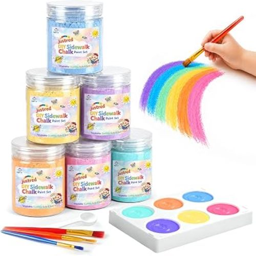 JustRed DIY Sidewalk Chalk Paint Set for Kids, 6 Colors with Brushes & Tray