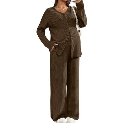 BLENCOT Maternity Lounge Set 2 Piece Long Sleeve Top and Pants with Pockets