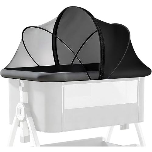 Portable Bassinet Cover for Cats & 2-Way Zipper, Half-Blackout Net(Black)