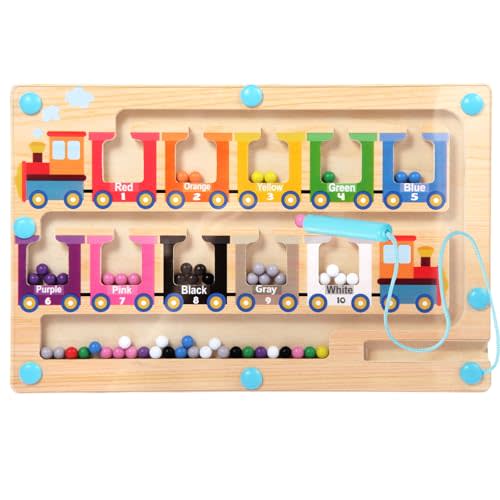 Magnetic Color and Number Maze, Montessori Toys for 3 4 5 Year Old, Wooden Magnet Balls Puzzles,Learning Educational Sensory Toys for Toddlers and Kids Boys Girls,Christmas Stocking Stuffers for Kids